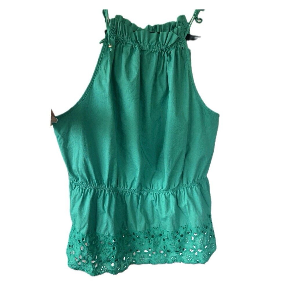 Halston 100% Cotton Wide Eyelet Lace Hem Faux Drawstring Neckline Cinch Waist XL